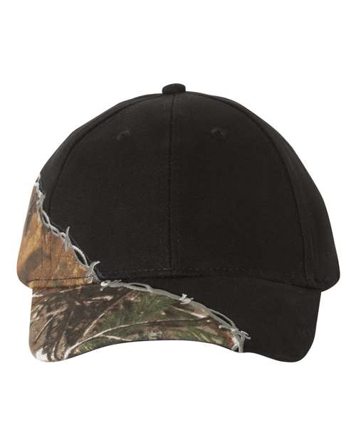 Licensed Camo with Barbed Wire Embroidery Cap - Kati - Black/ Realtree AP