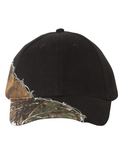 Licensed Camo with Barbed Wire Embroidery Cap - Kati - Black/ Realtree AP