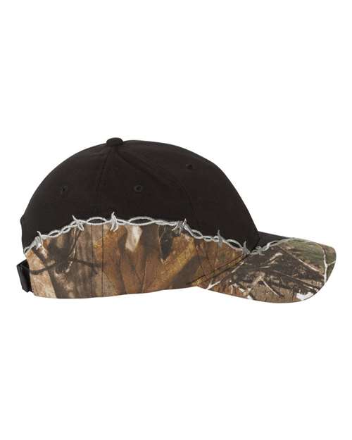Licensed Camo with Barbed Wire Embroidery Cap - Kati - Black/ Realtree AP