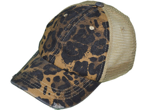 Animal Print Soft Structured Distressed Washed Canvas Trucker Hat