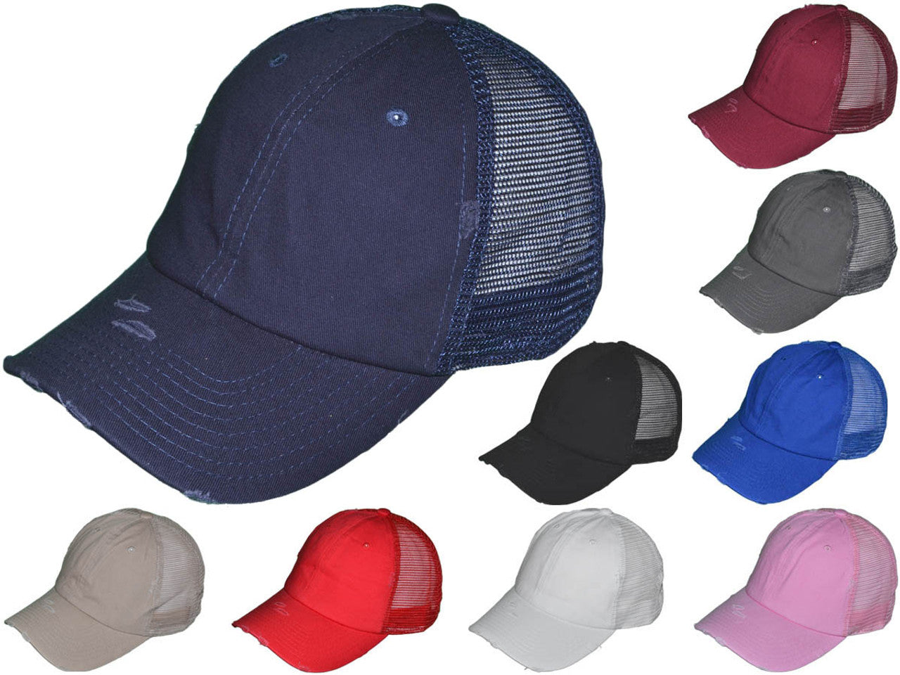 Vintage Trucker Hats - Unstructured Frayed Cotton Low Profile BK Caps (10 Colors Available) - 5212