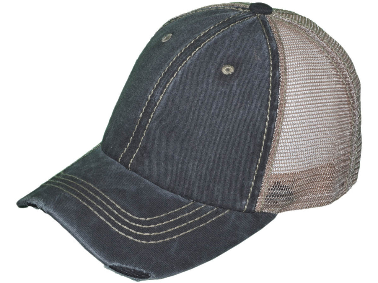 Vintage Distressed Trucker Hats - BK Caps Low Profile Pigment-Dyed Cotton Ripped (22 Colors Available) - 5226