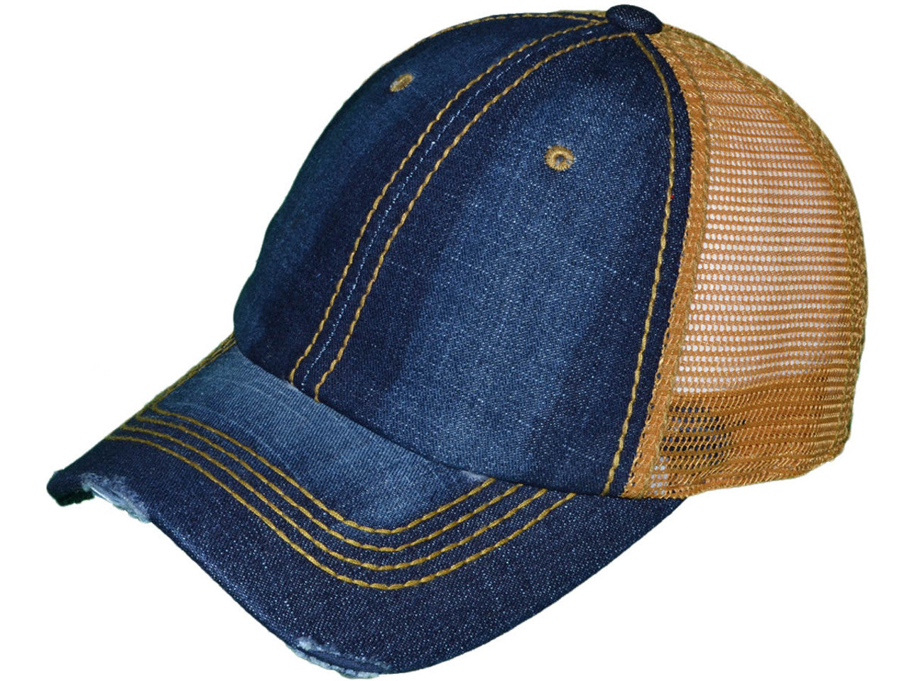 Vintage Distressed Trucker Hats - BK Caps Low Profile Pigment-Dyed Cotton Ripped (22 Colors Available) - 5226