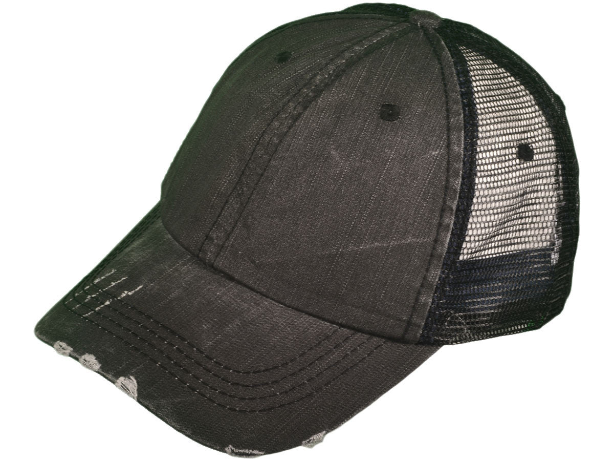 Cotton Unstructured Washed Ripped Frayed Trucker Hat