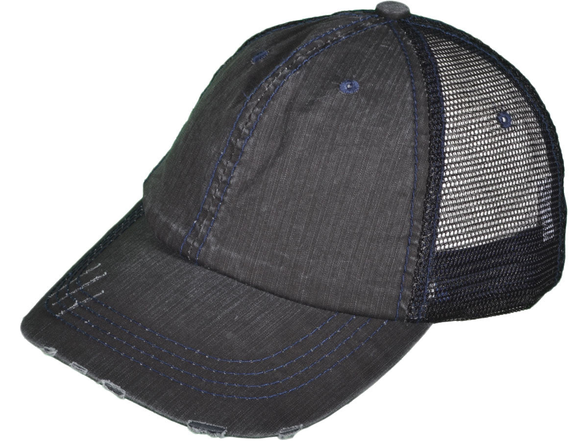 Cotton Unstructured Washed Ripped Frayed Trucker Hat