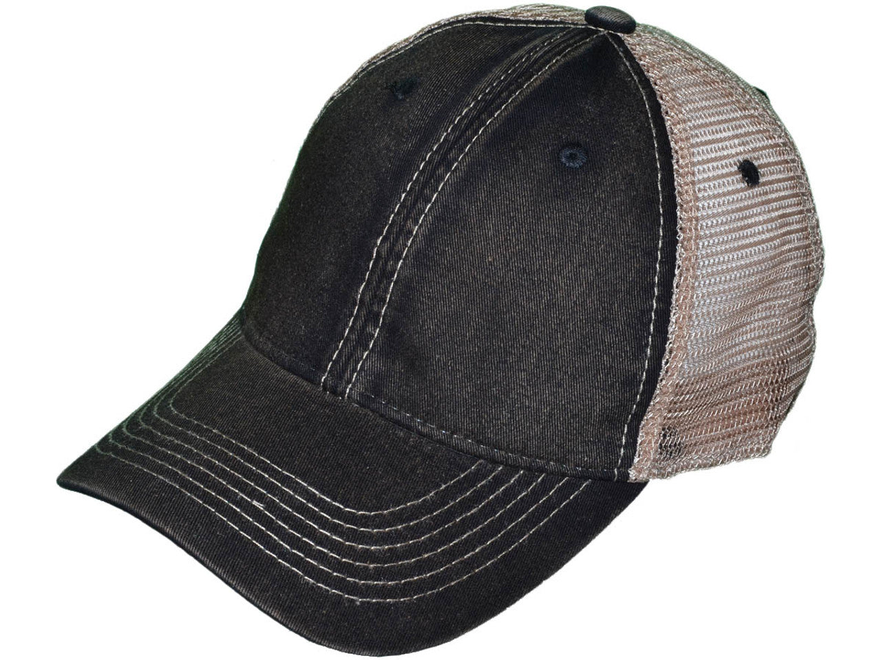 Black/Khaki Dirty Wash Cotton Trucker Hat - Unstructured