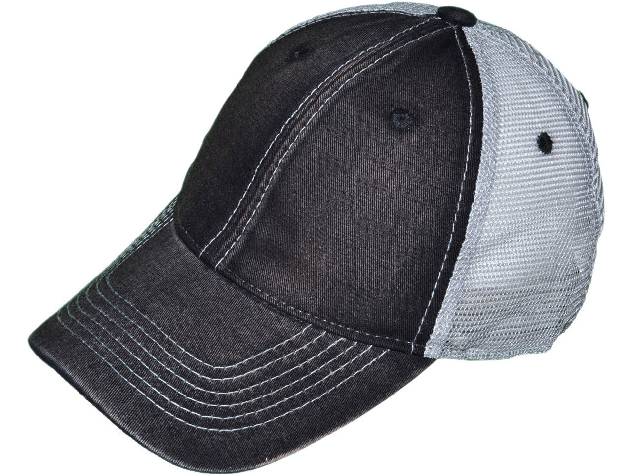Black/Light Gray Dirty Wash Cotton Trucker Hat - Unstructured