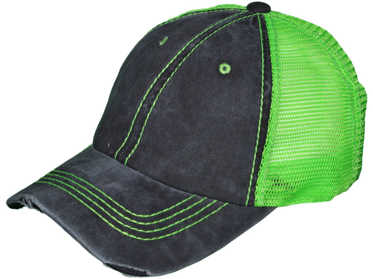 Low Profile Pigment Dyed Cotton Ripped Trucker Hat