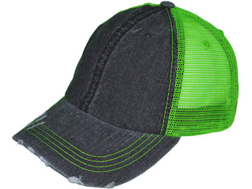 Cotton Unstructured Washed Ripped Frayed Trucker Hat