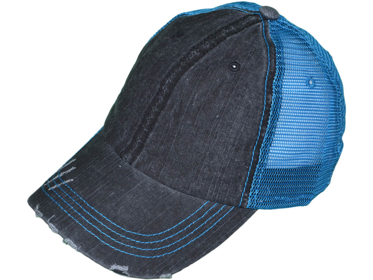 Cotton Unstructured Washed Ripped Frayed Trucker Hat