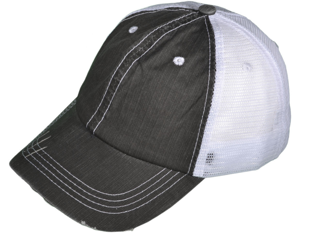 Cotton Unstructured Washed Ripped Frayed Trucker Hat