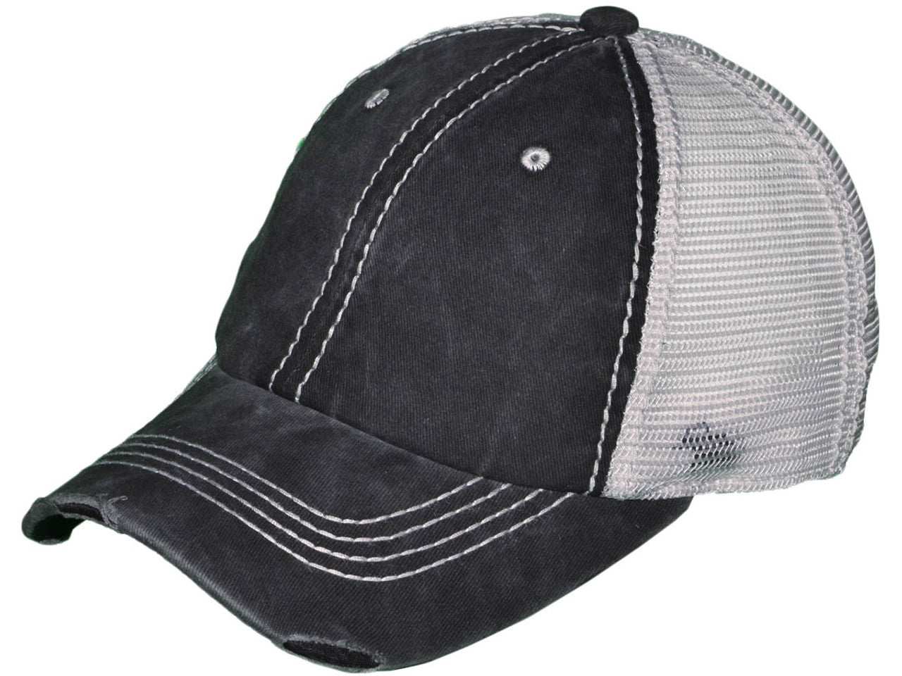 Low Profile Pigment Dyed Cotton Ripped Trucker Hat