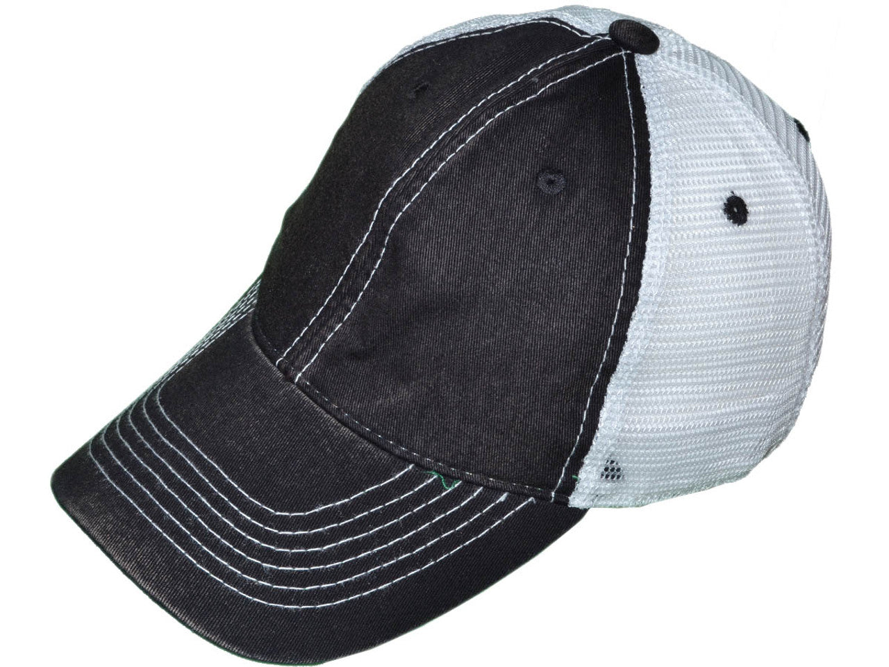 Black/White Dirty Wash Cotton Trucker Hats - Unstructured