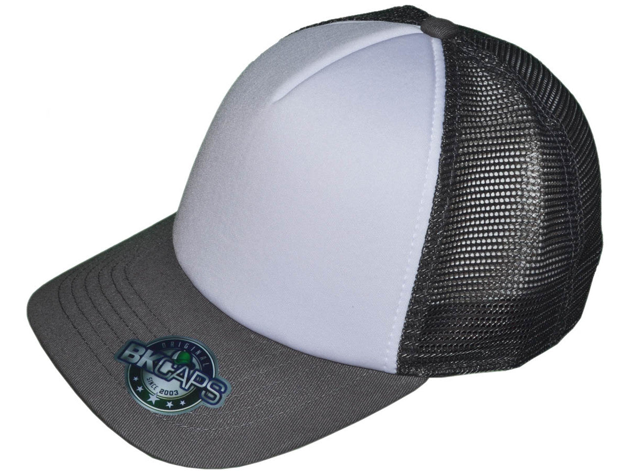 Premium Foam Trucker Hats – 5 Panel Cotton Front Mesh Back with Black Underbill (20 Colors) – Style 5358