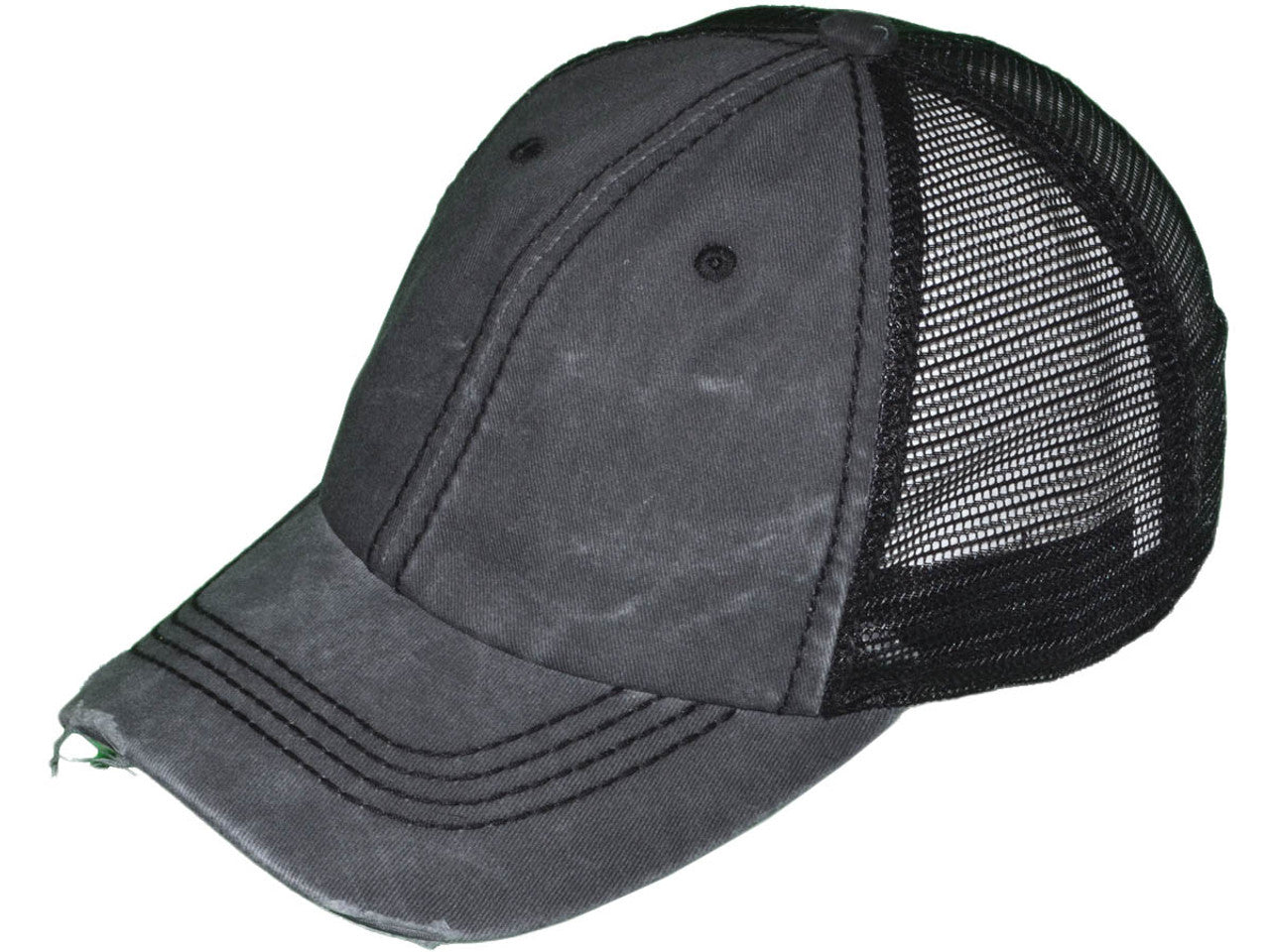 Low Profile Pigment Dyed Cotton Ripped Trucker Hat