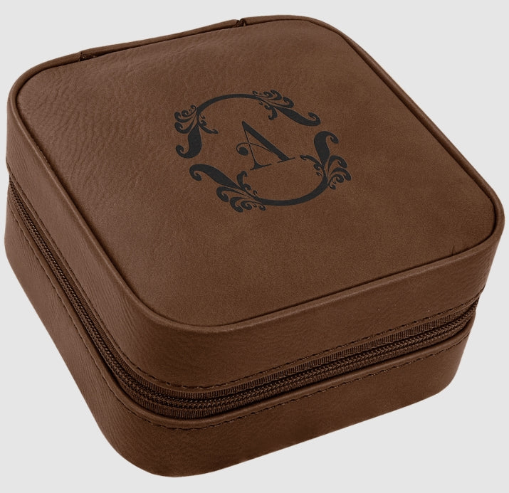 Leather Travel Jewelry Box w/ Black Lining