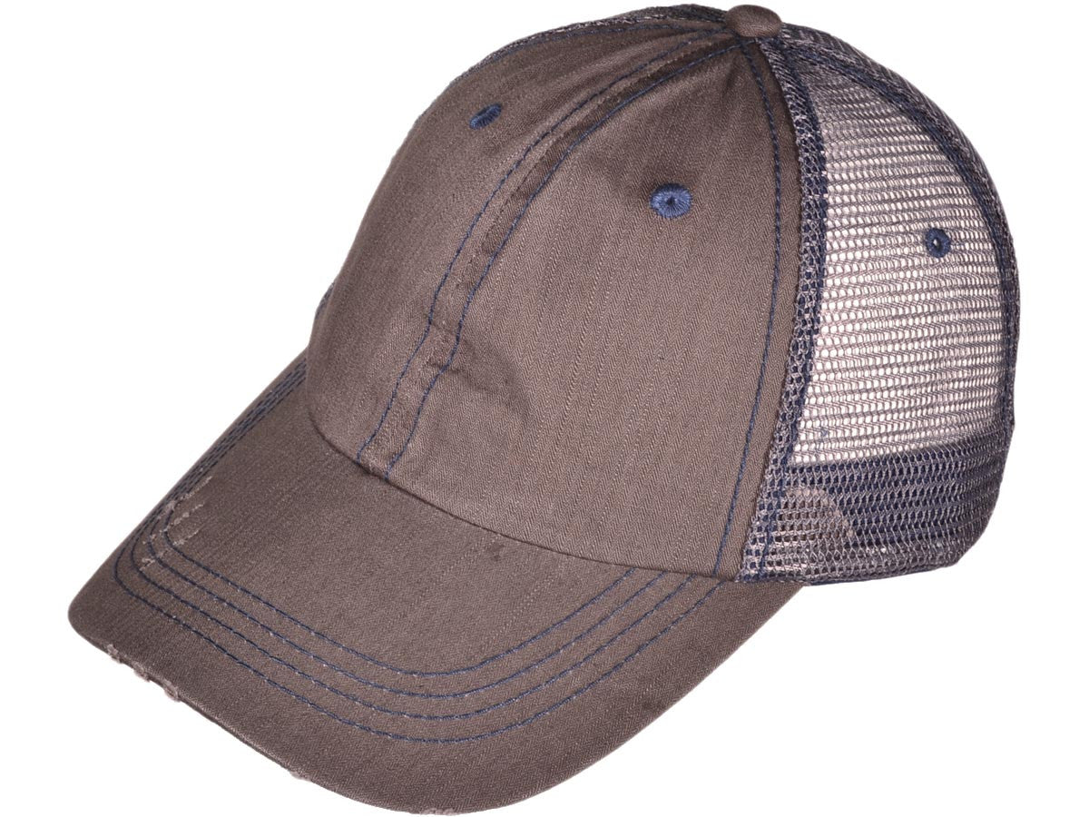 Cotton Unstructured Washed Ripped Frayed Trucker Hat