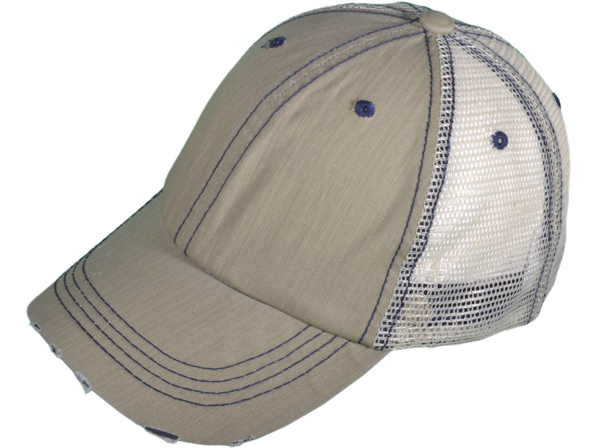 Cotton Unstructured Washed Ripped Frayed Trucker Hat