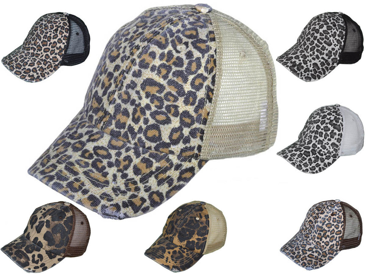 Group of Ladies Animal Print Vintage Trucker Hats Soft Structured Distressed Washed Canvas