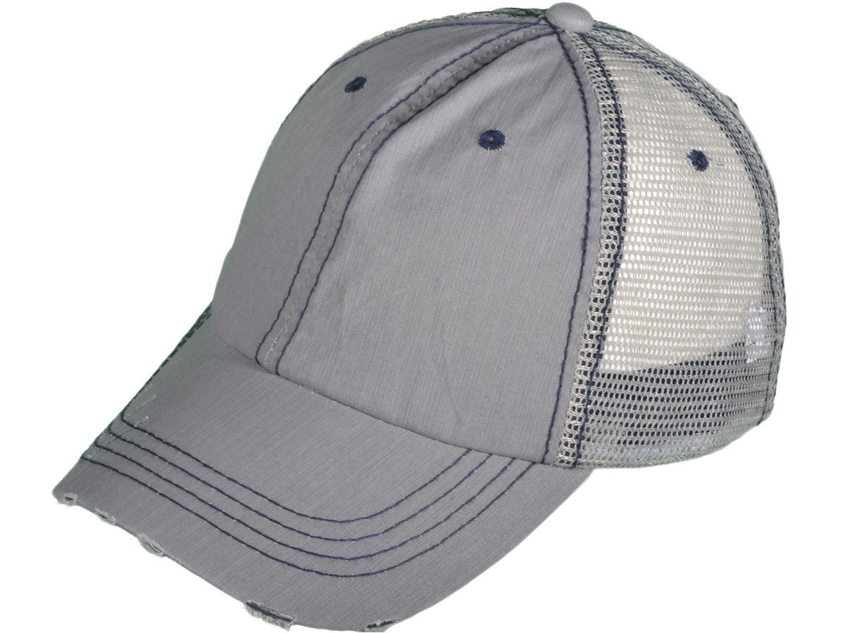Cotton Unstructured Washed Ripped Frayed Trucker Hat