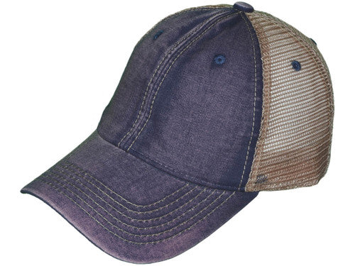 Navy Blue/Khaki Dirty Wash Cotton Trucker Hat - Unstructured
