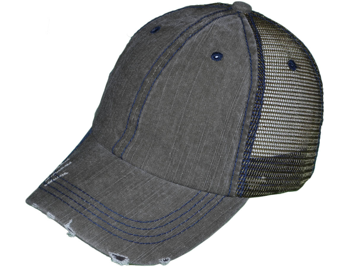 Cotton Unstructured Washed Ripped Frayed Trucker Hat