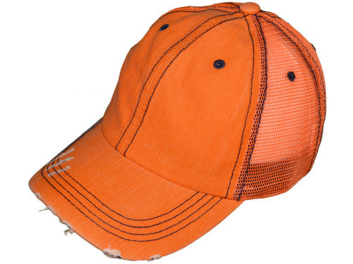 Cotton Unstructured Washed Ripped Frayed Trucker Hat