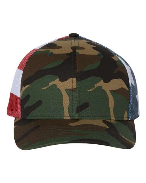 Richardson 112PM Green Camo Stars Stripes Mesh Trucker Hat