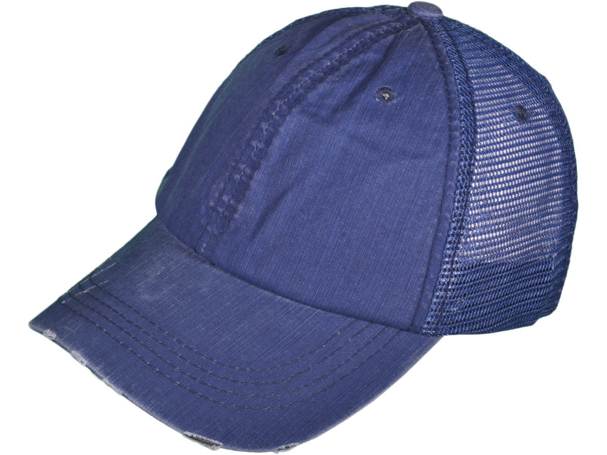 Cotton Unstructured Washed Ripped Frayed Trucker Hat