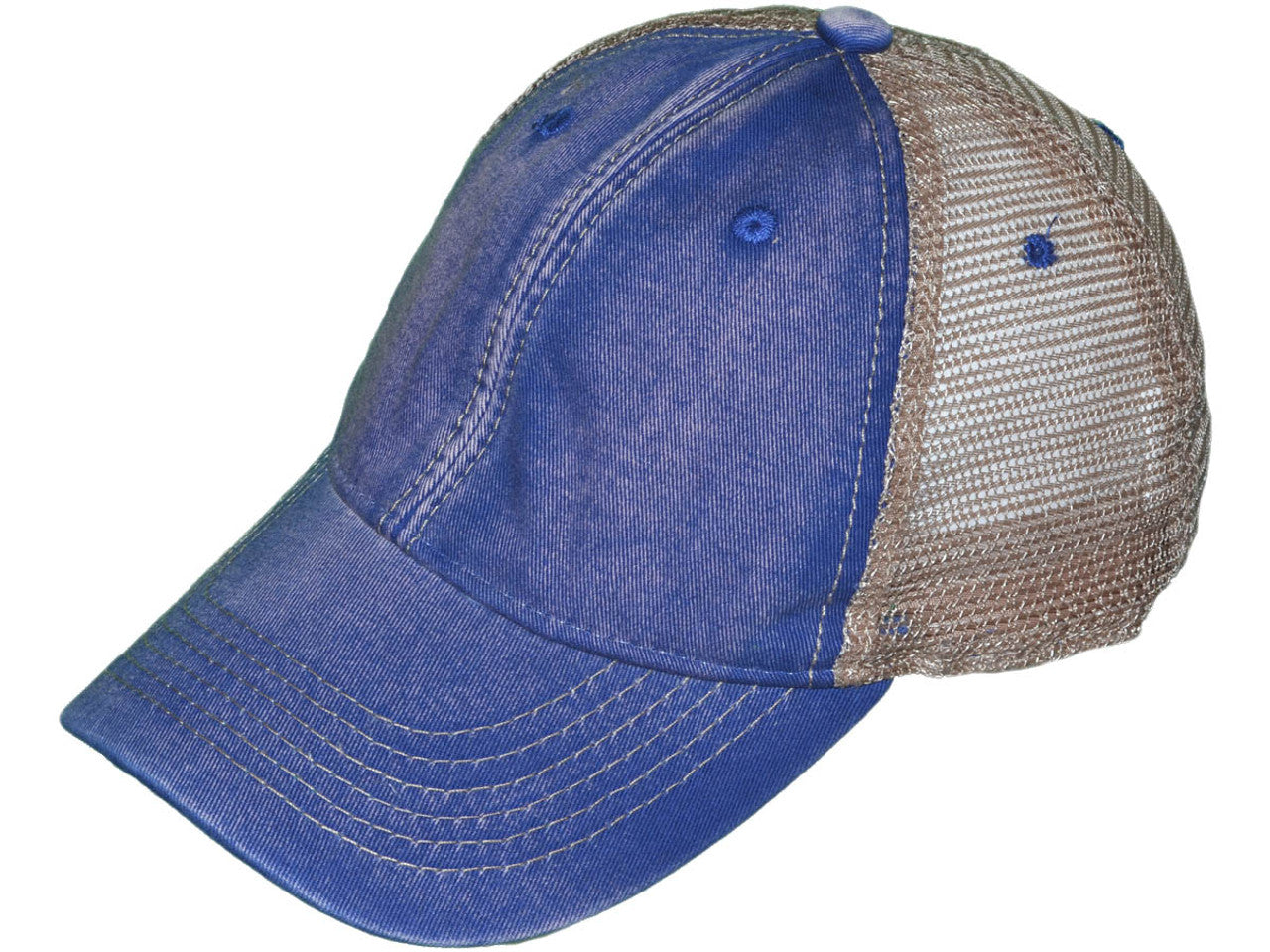 Royal Blue Khaki Dirty Wash Cotton Trucker Hat - Unstructured