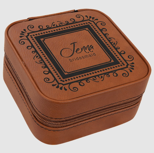 Leather Travel Jewelry Box w/ Tan Lining