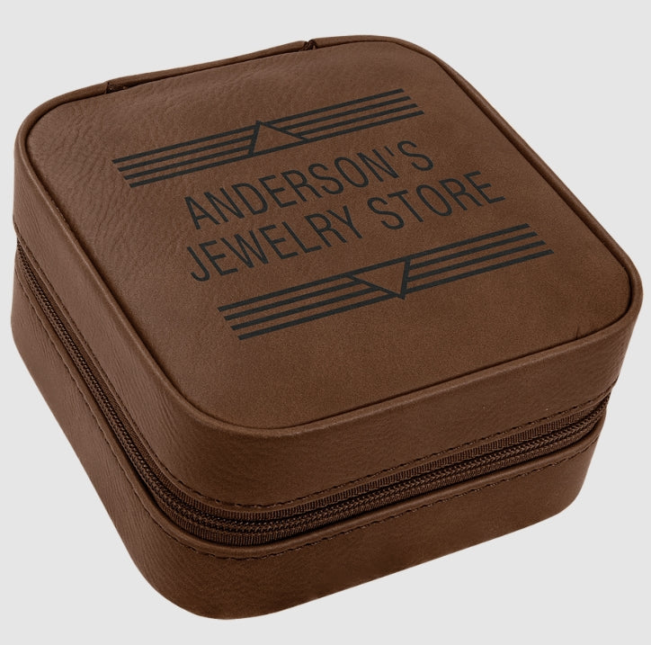 Leather Travel Jewelry Box w/ Tan Lining
