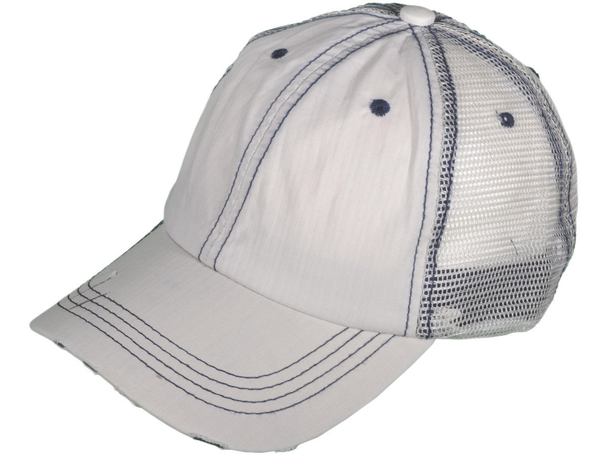 Cotton Unstructured Washed Ripped Frayed Trucker Hat