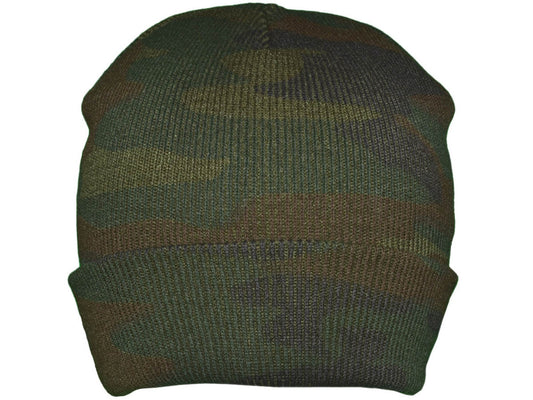 Camo Knit Beanie Hat Long Skull Cap Toboggan Stocking Snug-Fit