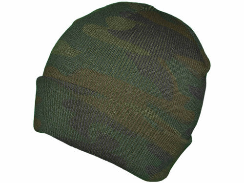 Camo Knit Beanie Hat Long Skull Cap Toboggan Stocking Snug-Fit
