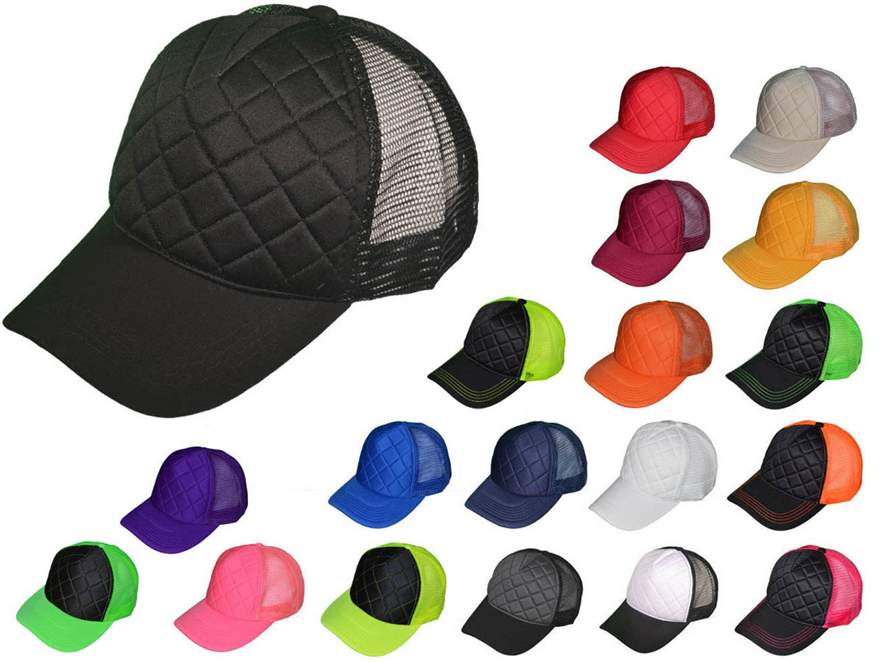 Quilted Foam Trucker Hats - BK Caps Mid Profile Mesh Back (20 Colors) - 4915