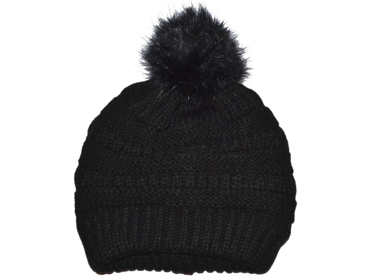 Winter Beanie W/Fur Pom-Pom - Warm Knit Soft Ladies Beanie Hat (10 Colors) - 5332