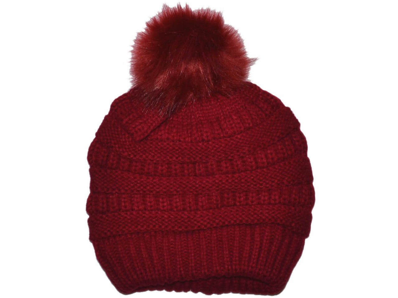 Winter Beanie W/Fur Pom-Pom - Warm Knit Soft Ladies Beanie Hat (10 Colors) - 5332