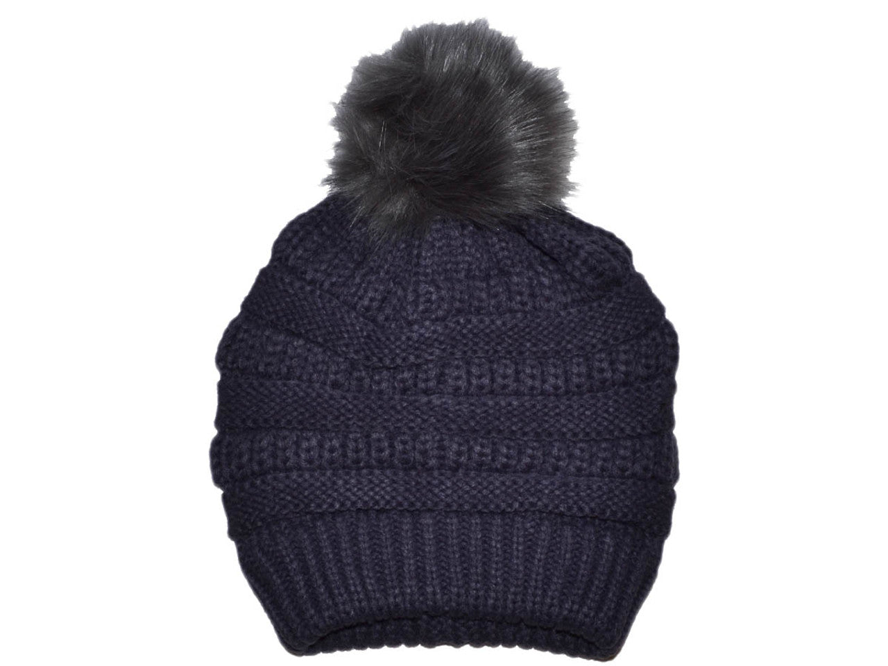 Winter Beanie W/Fur Pom-Pom - Warm Knit Soft Ladies Beanie Hat (10 Colors) - 5332