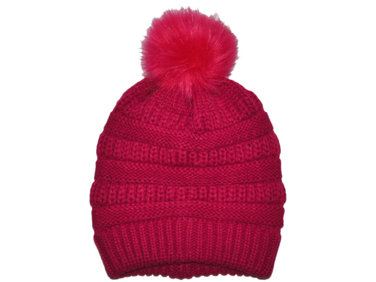 Winter Beanie W/Fur Pom-Pom - Warm Knit Soft Ladies Beanie Hat (10 Colors) - 5332