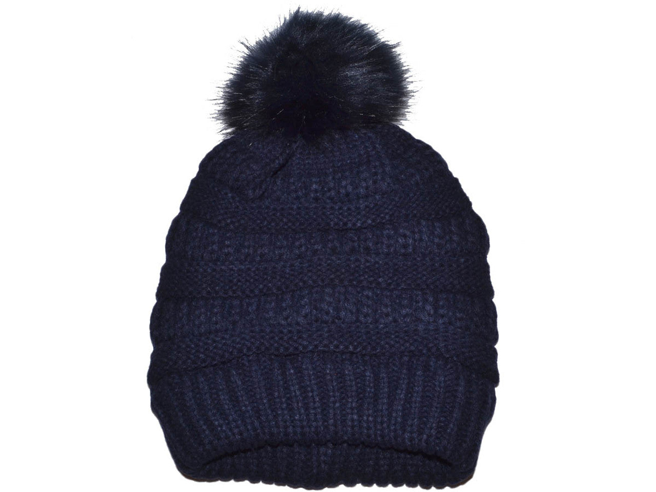 Winter Beanie W/Fur Pom-Pom - Warm Knit Soft Ladies Beanie Hat (10 Colors) - 5332