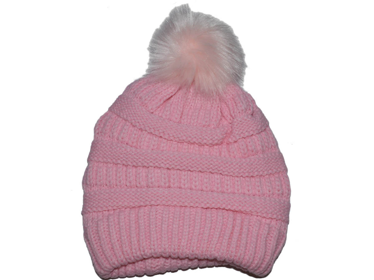 Winter Beanie W/Fur Pom-Pom - Warm Knit Soft Ladies Beanie Hat (10 Colors) - 5332