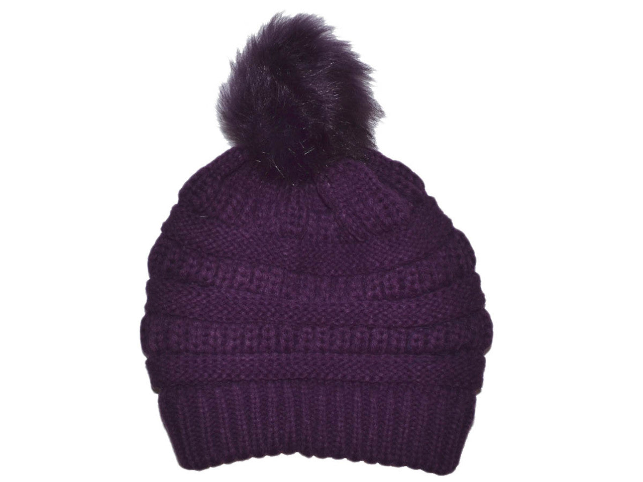 Winter Beanie W/Fur Pom-Pom - Warm Knit Soft Ladies Beanie Hat (10 Colors) - 5332