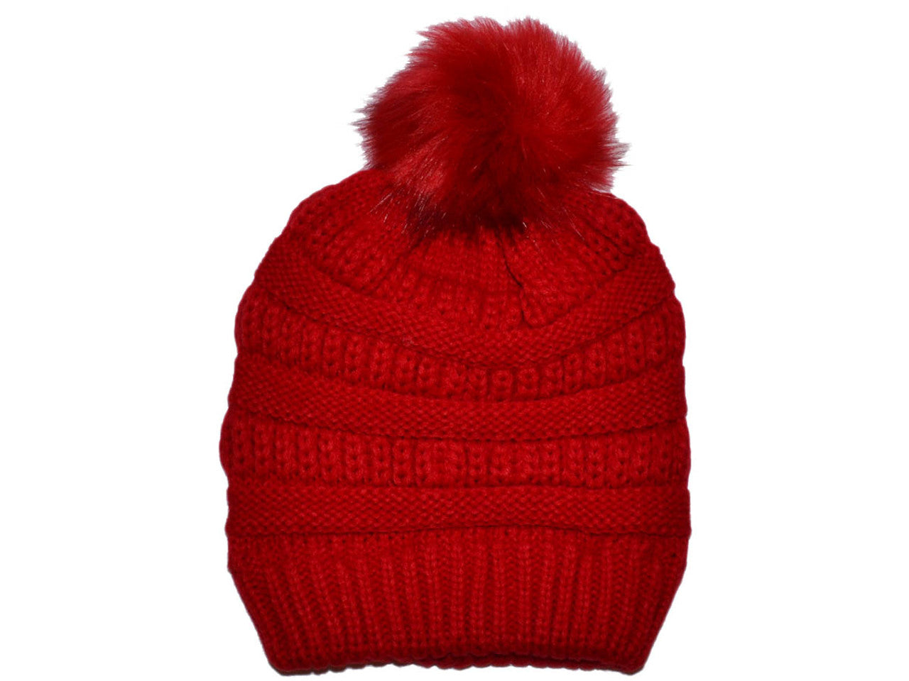 Winter Beanie W/Fur Pom-Pom - Warm Knit Soft Ladies Beanie Hat (10 Colors) - 5332
