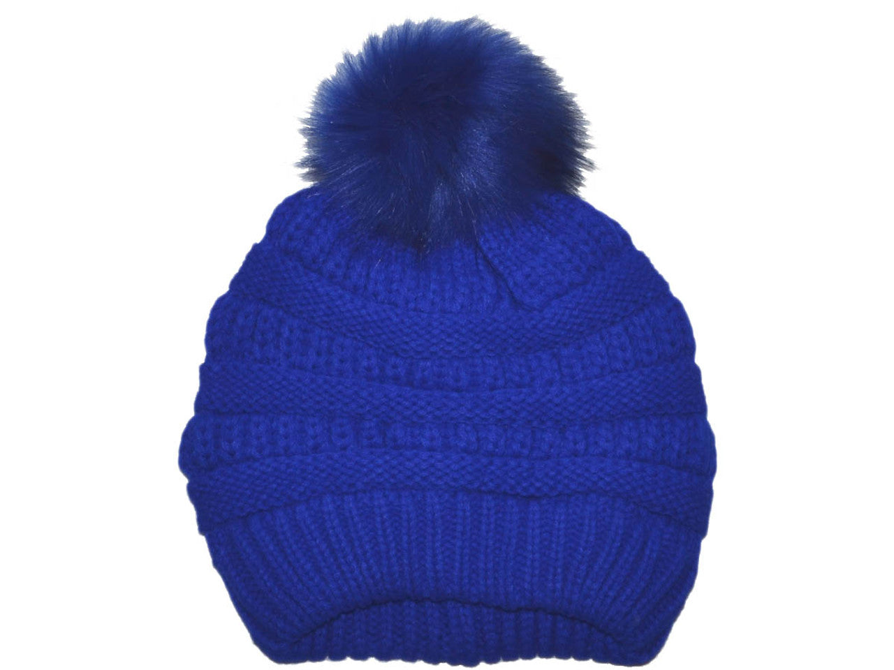 Winter Beanie W/Fur Pom-Pom - Warm Knit Soft Ladies Beanie Hat (10 Colors) - 5332