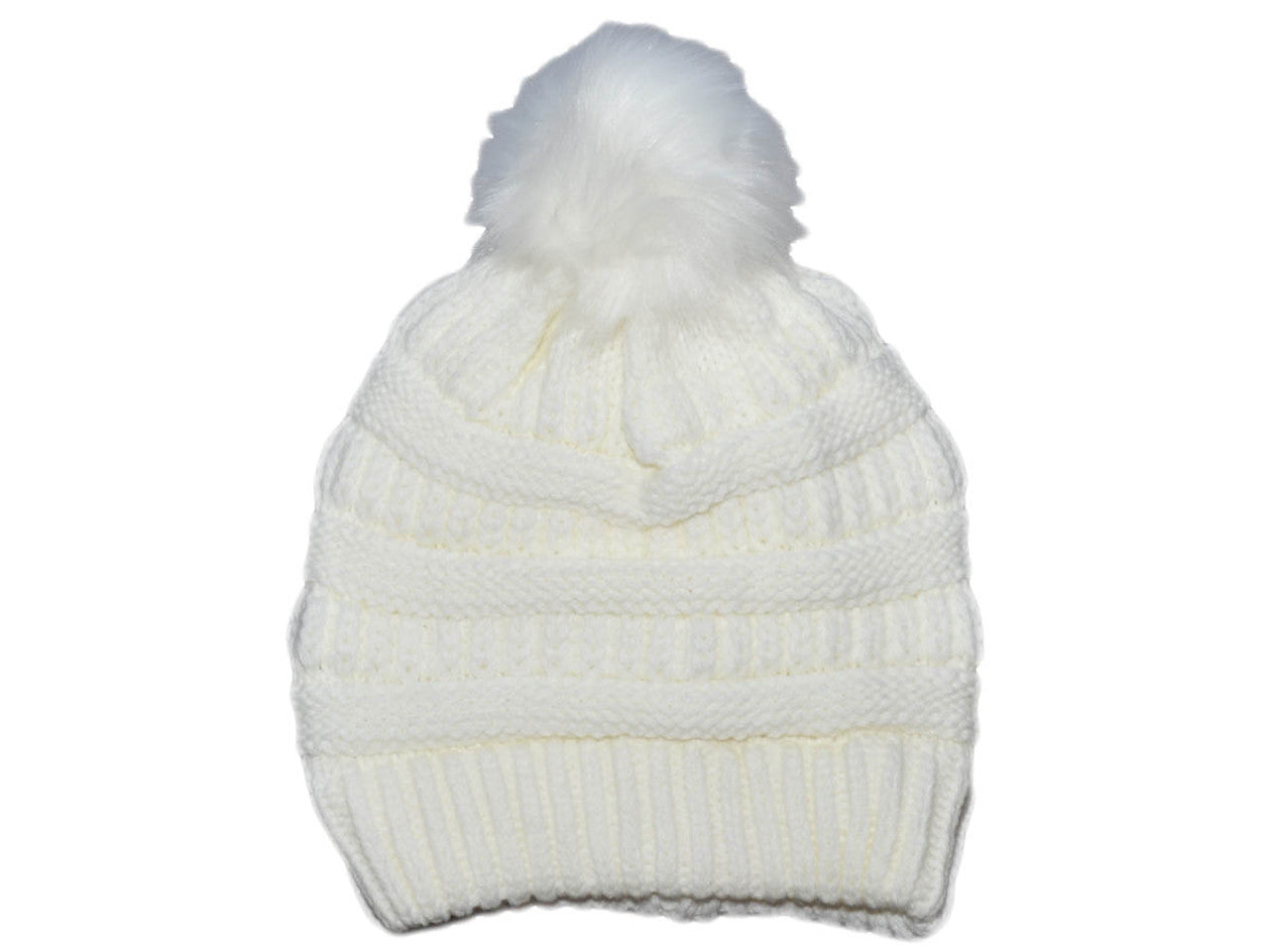 Winter Beanie W/Fur Pom-Pom - Warm Knit Soft Ladies Beanie Hat (10 Colors) - 5332